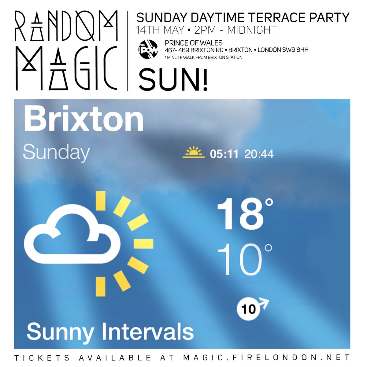 TheOrangeNation's tweet photo. Sunny Sunday! Random Magic takes over @pow_brixton - 2pm to Midnight - Advance tickets available at https://t.co/eXPR6dIo8q https://t.co/Nl2XaDBFqg