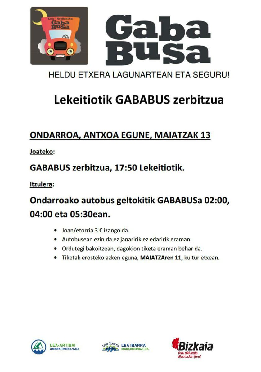 Lekeitio_Udala's tweet photo. 📣📣gaur azken eguna zapatuan #ondarroa 'ko #antxoaegune' ra joateko #gababus 'erako tiketak eskuratzeko. #lekeitio 'ko Kulturetxean salgai. https://t.co/mMTgtQnCRM