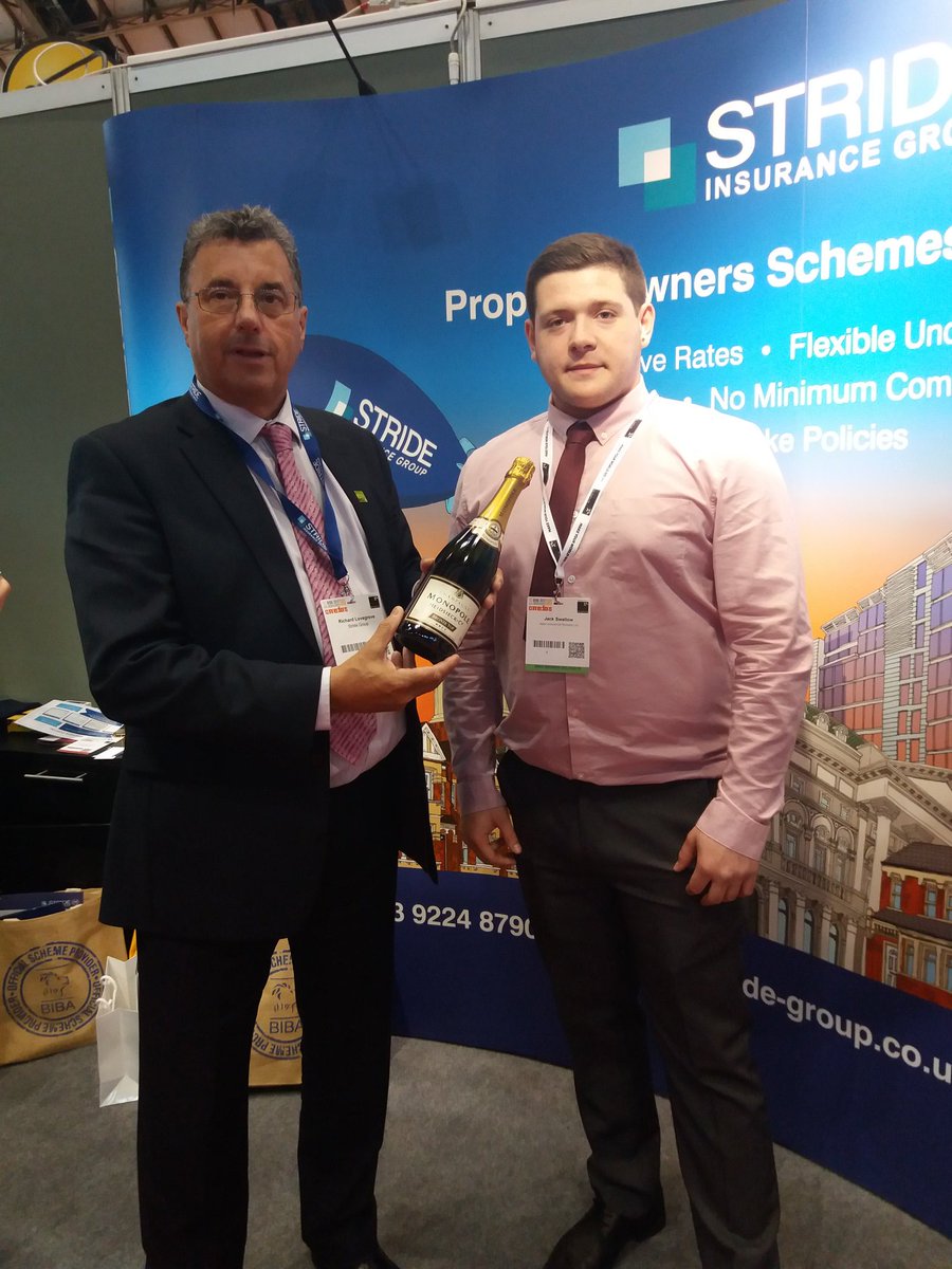 StrideGroupStu's tweet photo. Congratulations to Jack Swallow of Apex Insurance Brokers Ltd who has just won a bottle of champagne on the @stridegroup stand at #BIBA2017 https://t.co/THqS5pDIO6
