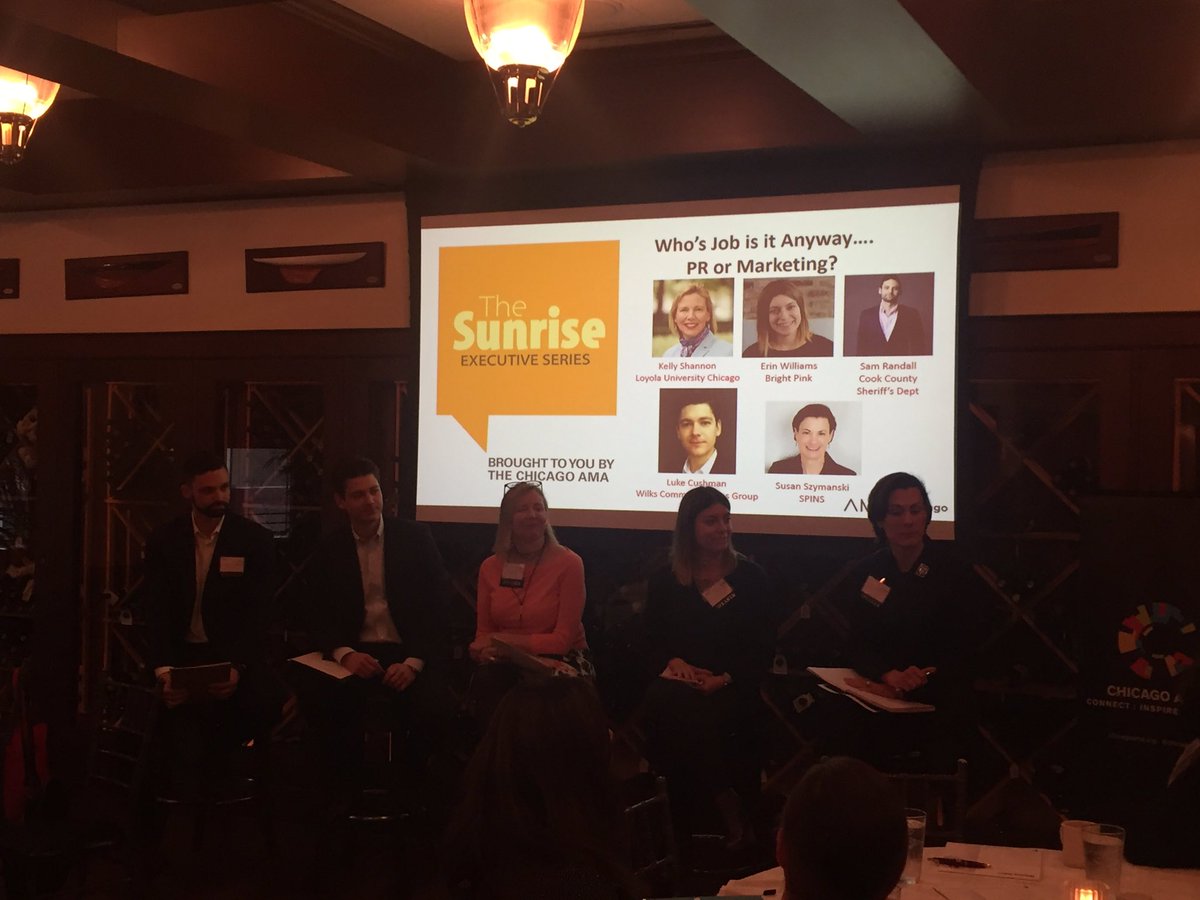 iMediaMichelle's tweet photo. Let the #pr vs #marketing debate begin! @ChicagoAMA Sunrise kicking off now #ChicagoAMA https://t.co/PyKCdsuPOR
