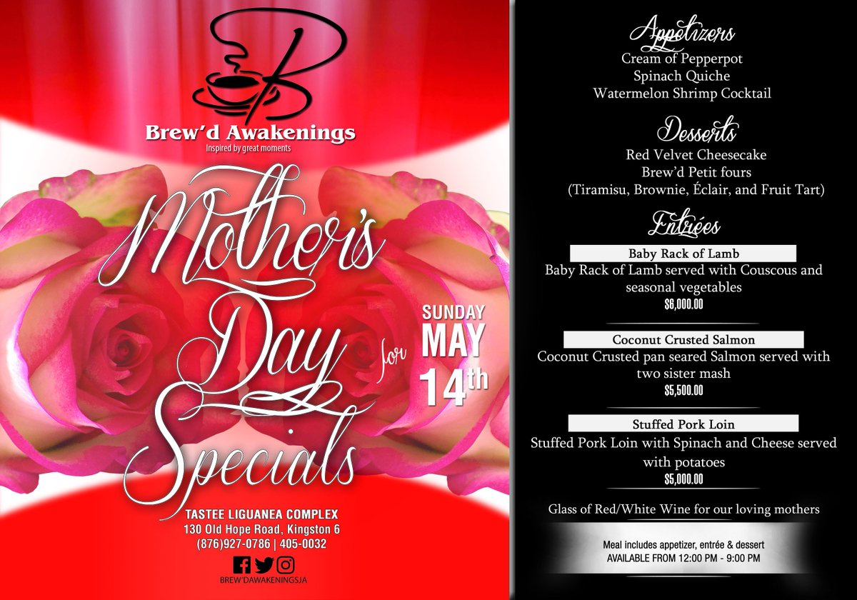 Treat your mother the way she deserves, we have a wide array of items available for our Mother's Day Specials
#Brewd #MothersDaySpecials