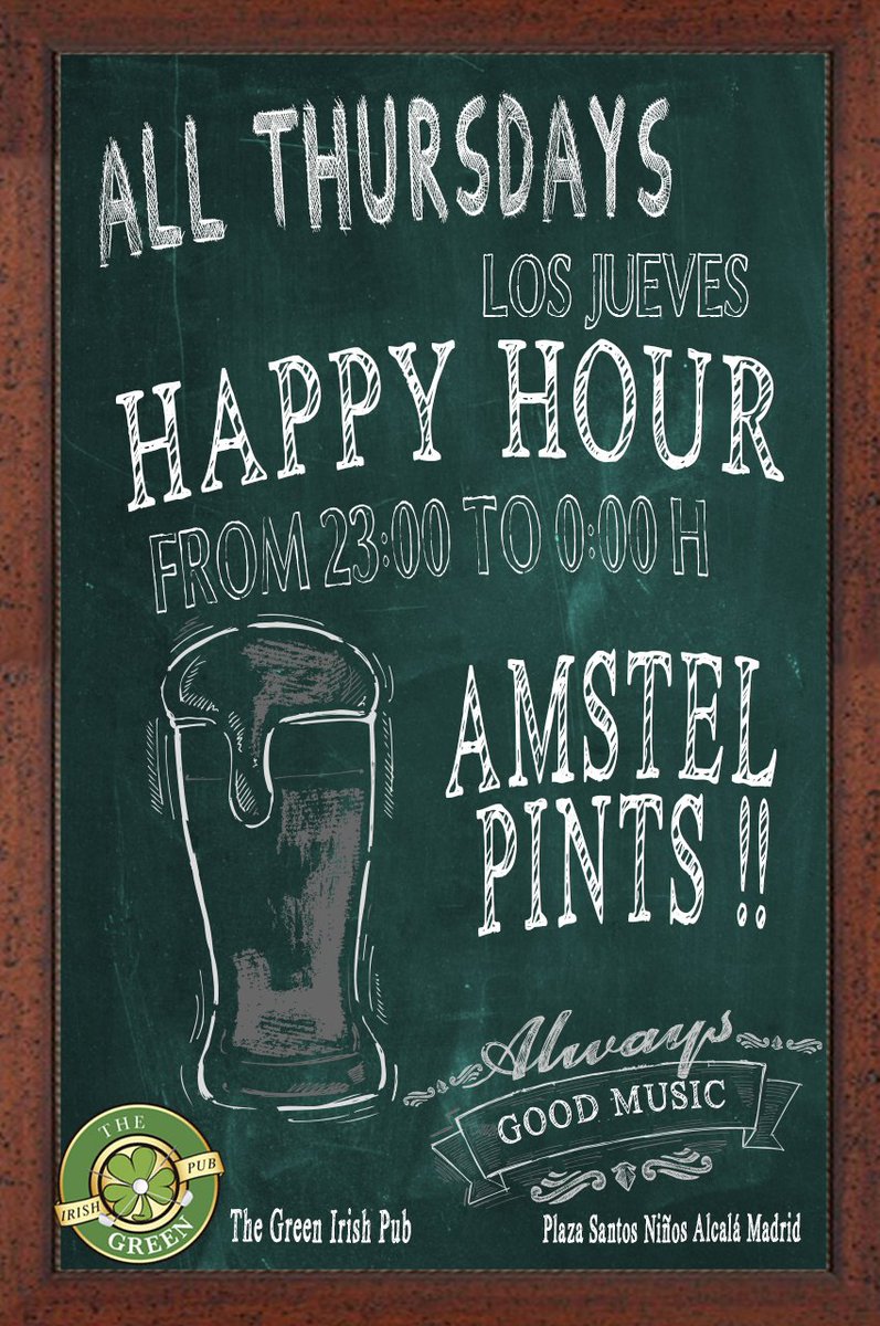 Jueves Rockeros, 
Esta noche los mejores temas del Rock, Billar, Dardos y Buena Cerveza
Happy Hour de Jarras de Amstel de 23:00 a 0:00