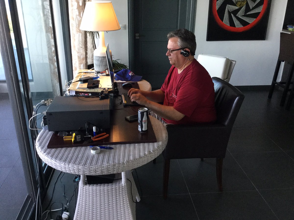 FSK9EL's tweet photo. Photo of Mike, K9NW operating as FS/K9NW at the FS/K9EL QTH on 10 May.  QSL to home call. https://t.co/Jb2hQaZlxg