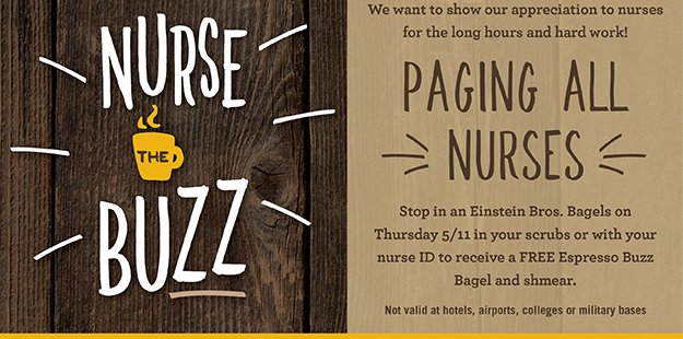 dswingler's tweet photo. 5/11/2017: Celebrate Nurses Appreciation Day at Einstein Bagel. FREE Coffee and Bagel. https://t.co/RC1fvD2TOU
