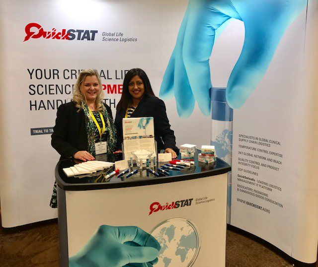 QicSTAT's tweet photo. Many thanks to everyone for stopping by to see us #biotrinity2017 Conf., London. Pictured here Suzanne Bicknell & Gurmeet Sidhu #logistics https://t.co/AddBFSmQMs
