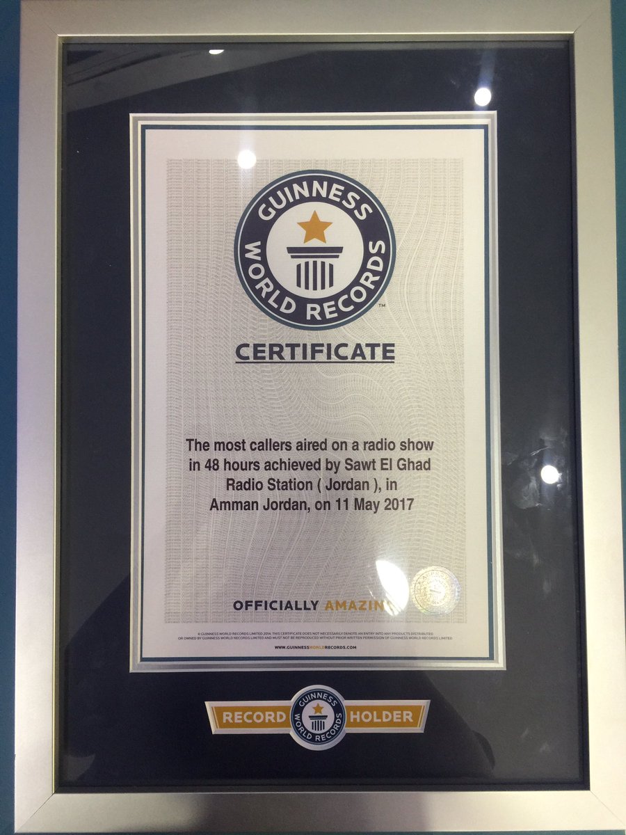 فزعتكم معنا حققت الهدف... للمرة الثانية إذاعة صوت الغد و الاردن الى العالمية.. الى موسوعة غينيس 👏🏻 
#jessybreaktherecorddiala