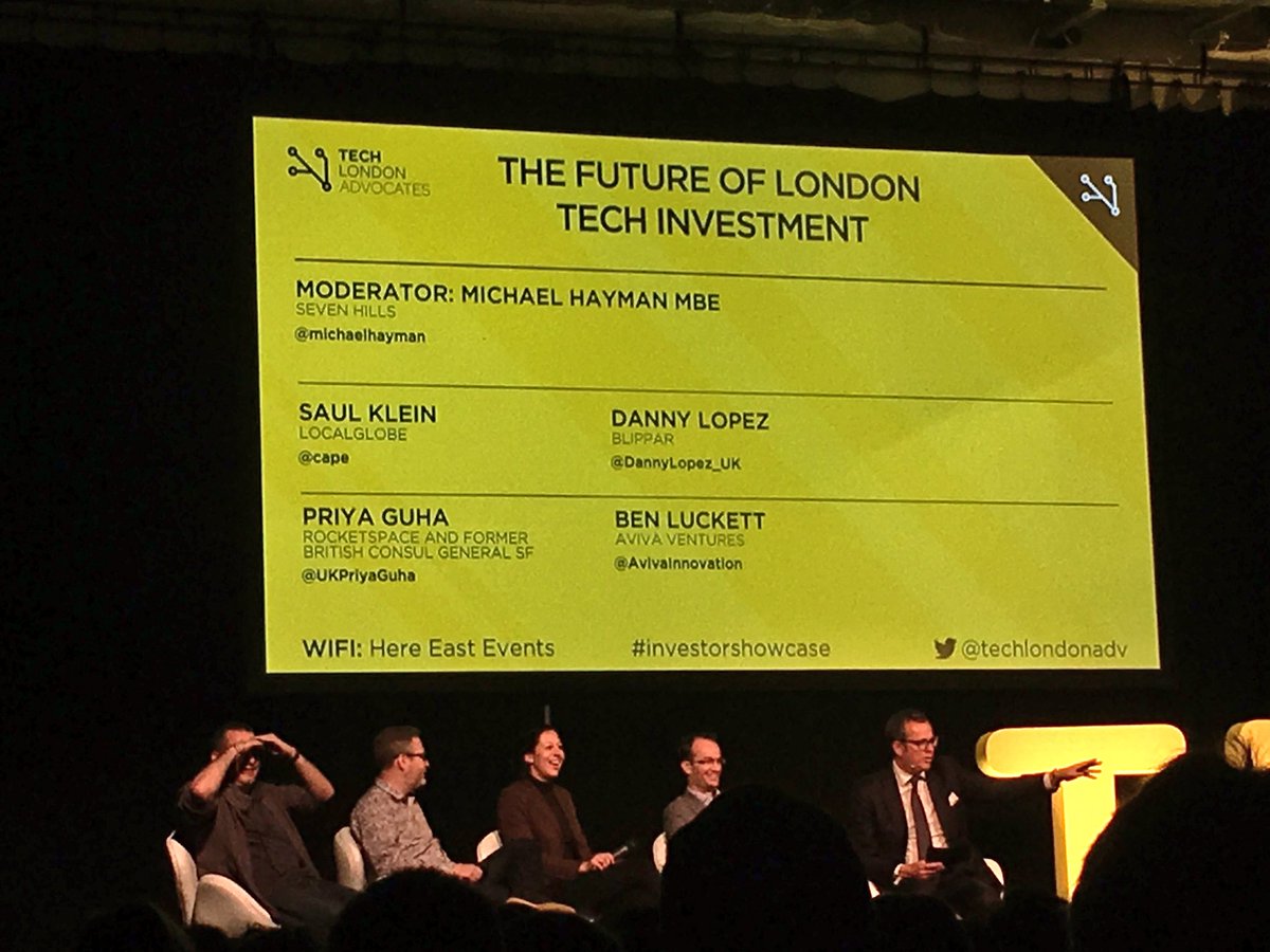 The future of #LondonTech Investment at the #investorshowcase ⚡️ <a href="/michaelhayman/">michael hayman</a> <a href="/cape/">Saul Klein</a> <a href="/UKPriyaGuha/">Priya Guha</a> <a href="/DannyLopez_UK/">Danny Lopez</a> @AvivaInnovation