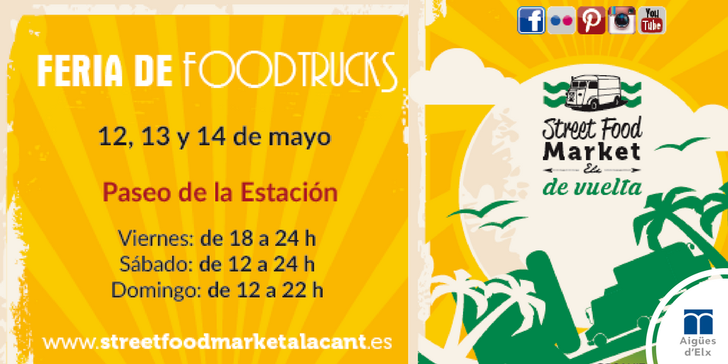 aigueselx's tweet photo. Prepara tu estómago para las delicias de los #foodtruck. Del 12 al 14 de mayo, #ElxStreetFoodMarket @ajuntamentElx https://t.co/4ThlFZoOGY https://t.co/E2389hr1sF