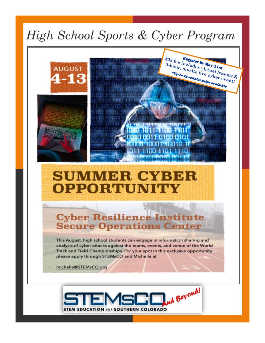 STEMsCO's tweet photo. If you're a high school student in CO interested in Cyber, tired of the cute games &amp; acronyms, STEMsCO's got the real-life program for you! https://t.co/RNf0E7T0Rr