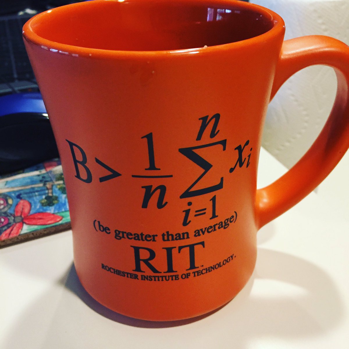 AaronCU95's tweet image. Somehow this mug makes the coffee taste better than, what&apos;s the word, normal? Ordinary? The mean? #RIT @RIT_Alumni