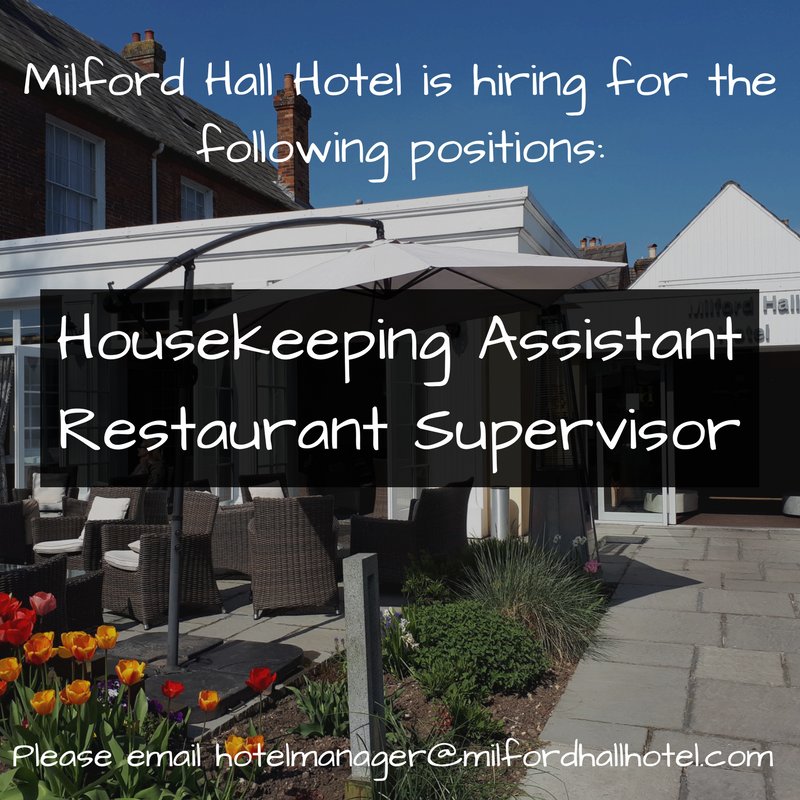 We're hiring! If you would like to join our fabulous friendly team, then please send us your CV! #SalisburyHour #Jobs #hoteljobs