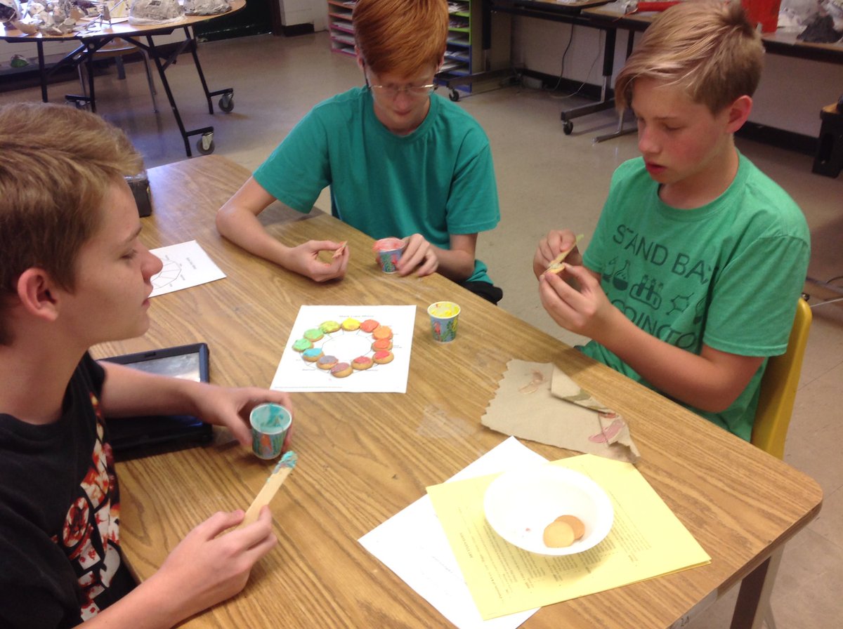 art_LMS's tweet photo. Reviewing the color wheel and color theory in art today! #smARTcookies #ArtIsSweet #WeAreLMS https://t.co/O7StmvzsKF