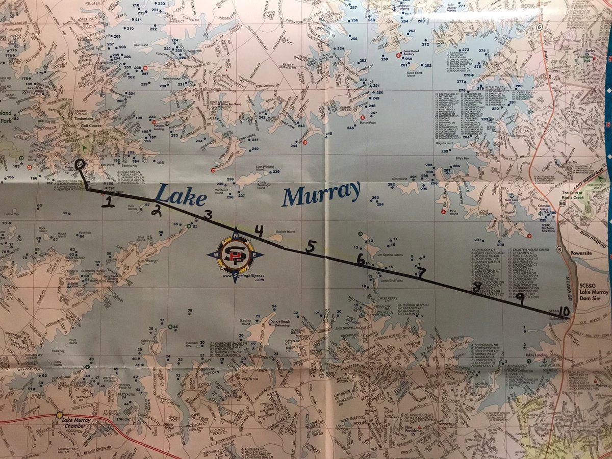 wis10's tweet photo. No, this isn't a boat route. It's a 10-mile swim... for charity https://t.co/qD0JvkHisU @F3LexSC @F3LakeMurray @F3Columbia @F3Nation https://t.co/OD8vX1lkW5