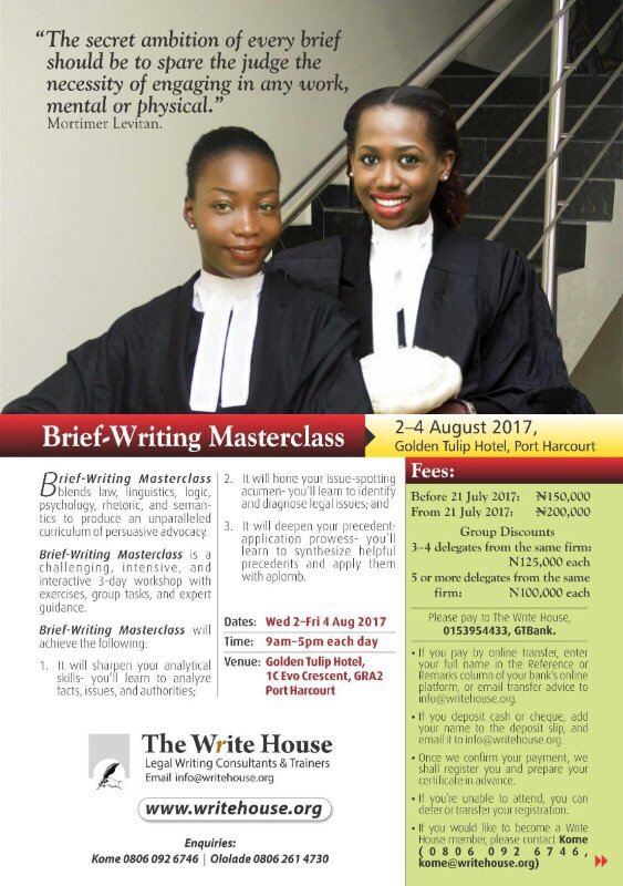 Brief-Writing Masterclass, live in Port Harcourt this August