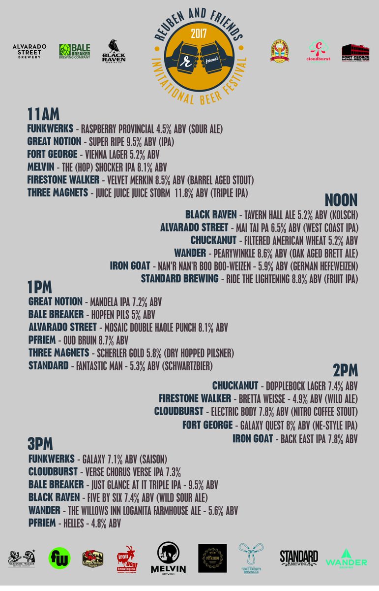 Here's the beers &amp; tapping times for Saturday's invitational! No tickets required, we'll have live music and the back parking lot open!