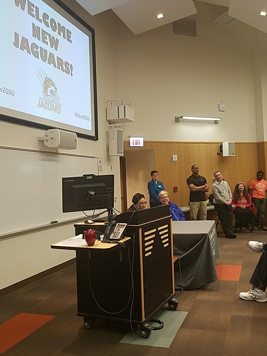 New2GSU's tweet photo. Dr. Muhammad, one of GSU's most committed professors speaking to new students on behalf of Faculty. She is a student favorite. #New2GSU https://t.co/rat32rxmzQ