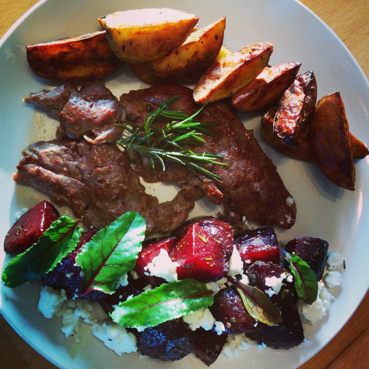 StirringFood's tweet photo. Rosemary Lamb Steak, Beetroot, Feta &amp; Potato wedges! #lamb #beetroot #feta #potatowedges #rosemary https://t.co/F5TGBmrmHi