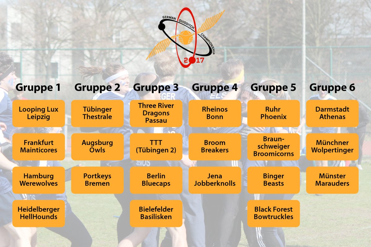 DQBquidditch's tweet photo. Die Vorrundengruppen der #DM2017! Am 3./4. Juni gehts in Jena um die Wurst! Auf welche Spiele freut ihr euch? #hype 🏆 https://t.co/b8MkXAqqqQ