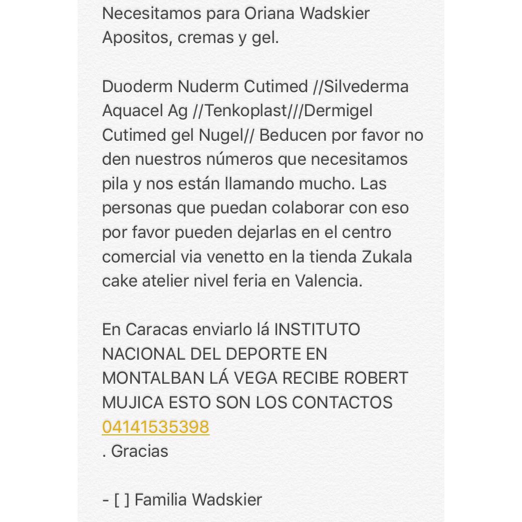 Nohegutierrezm's tweet photo. #Urgente Se necesitan estos Apósitos para la Joven Oriana Wadskier, Arrollada este martes en Calabozo mientras protestaba pacíficamente. https://t.co/ICiuKyBfTJ
