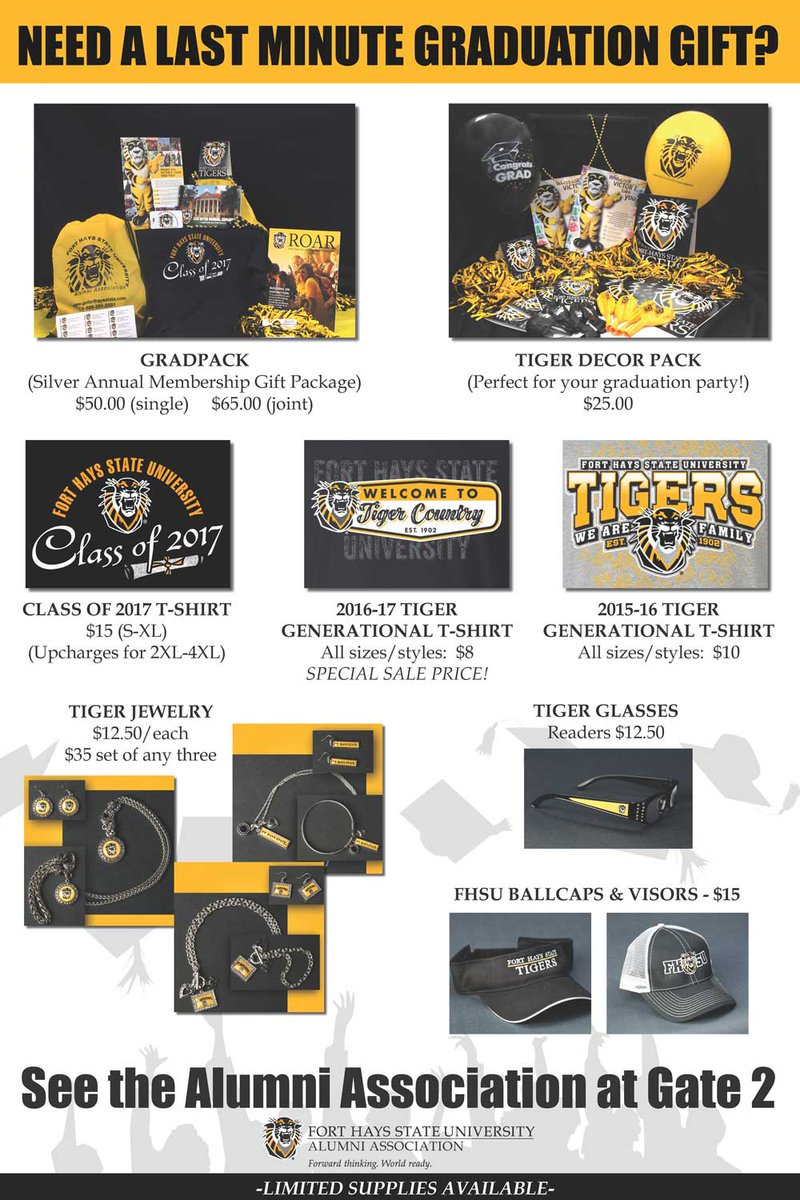 FHSUAlumni's tweet photo. Find us at Gate 2 during this morning’s commencement ceremony to purchase @forthaysstate graduation gifts, shirts and more! #FHSU #FHSUGrad https://t.co/W68xnG7tx3