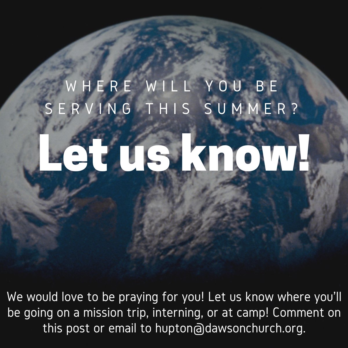 Dawson_CM's tweet photo. We'd love to be praying for you as you serve on mission trips, in internships, at camp, or even as you're back home working! Let us know! https://t.co/A9g2Ayea4j