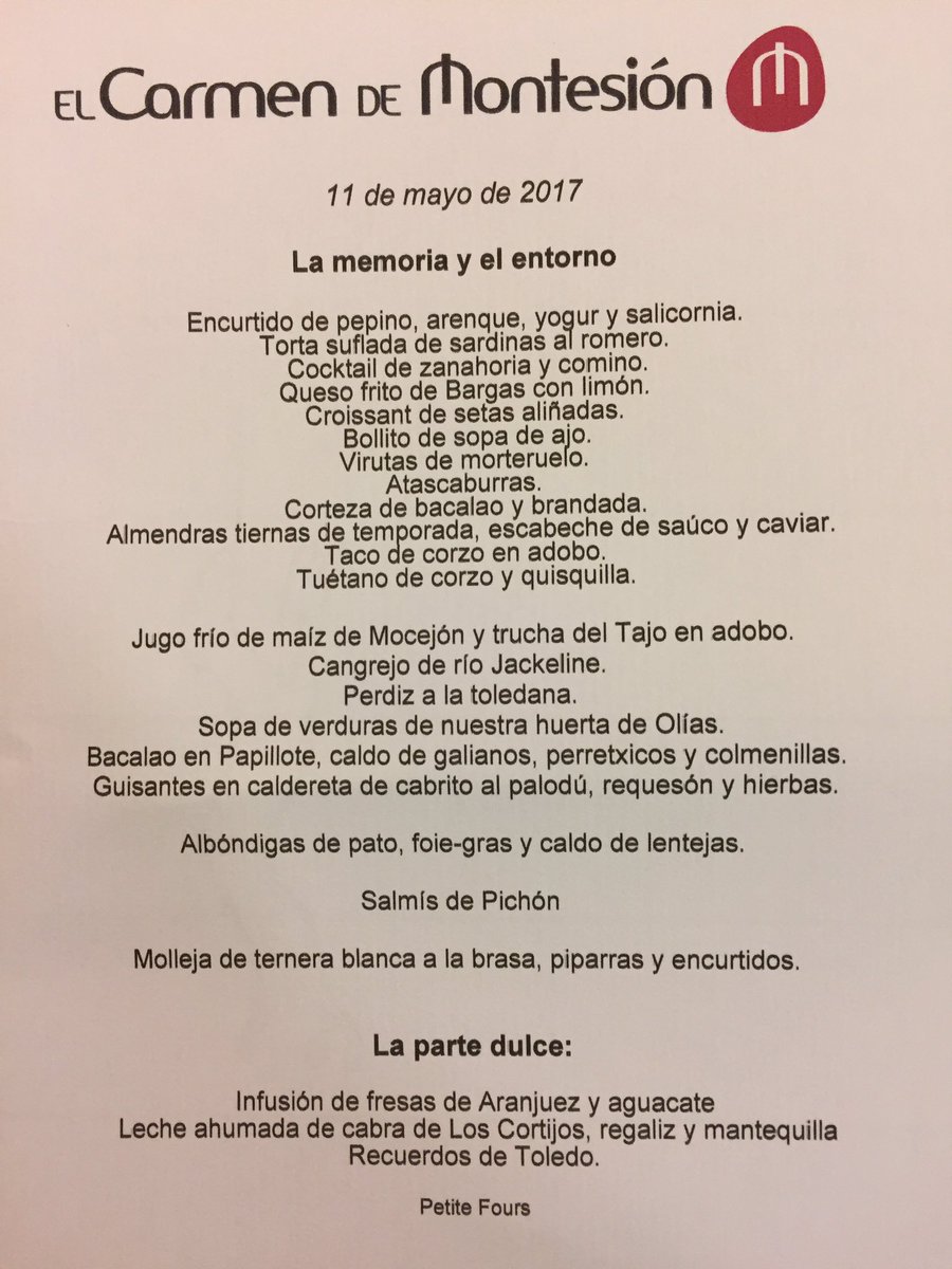 Bonbibendum's tweet photo. Impresionante comida en @elcarmenmontesi Delicadeza, equilibrio, elegancia y armonía. Altísimo nivel directo al paladar sin artificios. https://t.co/jcQAAk4VFQ