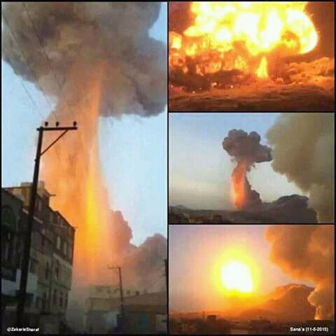 في مثل هذا اليوم 11/5/2015 طيران التحالف السعودي القى قنبلة نيوترونية عبر طائرة اسرائيلية فأرتكبت مجزرة #جبل_نقم في العاصمة #صنعاء #اليمن