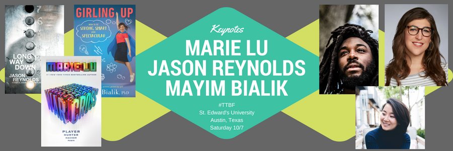 TexasTeenBookFest (@txteenbookfest) on Twitter photo Introducing...your #TTBF 2017 Keynote Speakers!! <a href="/Marie_Lu/">Marie</a> <a href="/JasonReynolds83/">Jason Reynolds News</a> & <a href="/missmayim/">Mayim Bialik</a>!!! Join us Saturday, Oct. 7 in Austin, TX! Introducing...your #TTBF 2017 Keynote Speakers!! <a href="/Marie_Lu/">Marie</a> <a href="/JasonReynolds83/">Jason Reynolds News</a> & <a href="/missmayim/">Mayim Bialik</a>!!! Join us Saturday, Oct. 7 in Austin, TX!