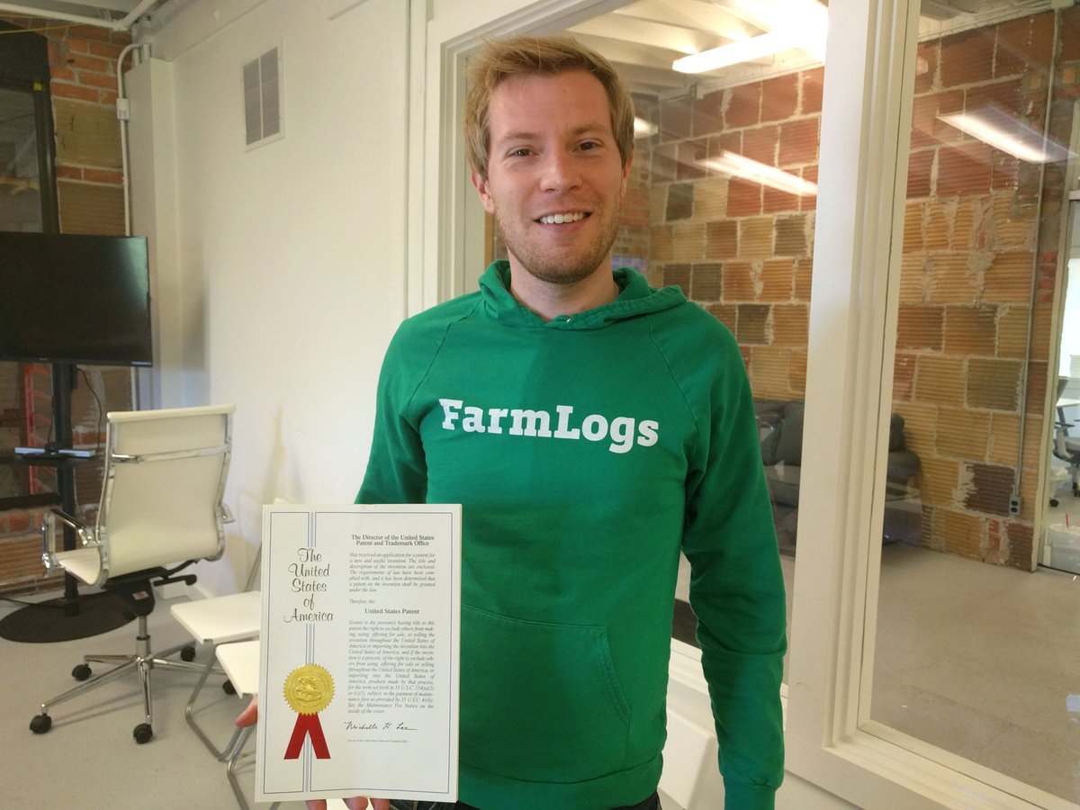 BushelFarm's tweet image. Our first patent just arrived at FarmLogs HQ. Many more to come!