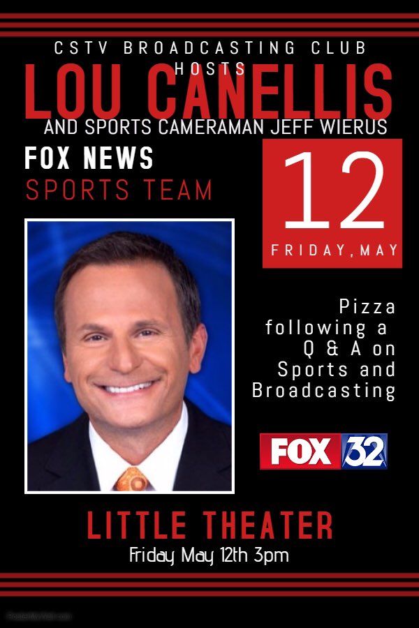 SandburgEBC's tweet photo. Start your weekend off right and join us in welcoming Lou Canellis and Jeff Wierus from Fox Sports tomorrow right after school. https://t.co/UCrtfjz9gS