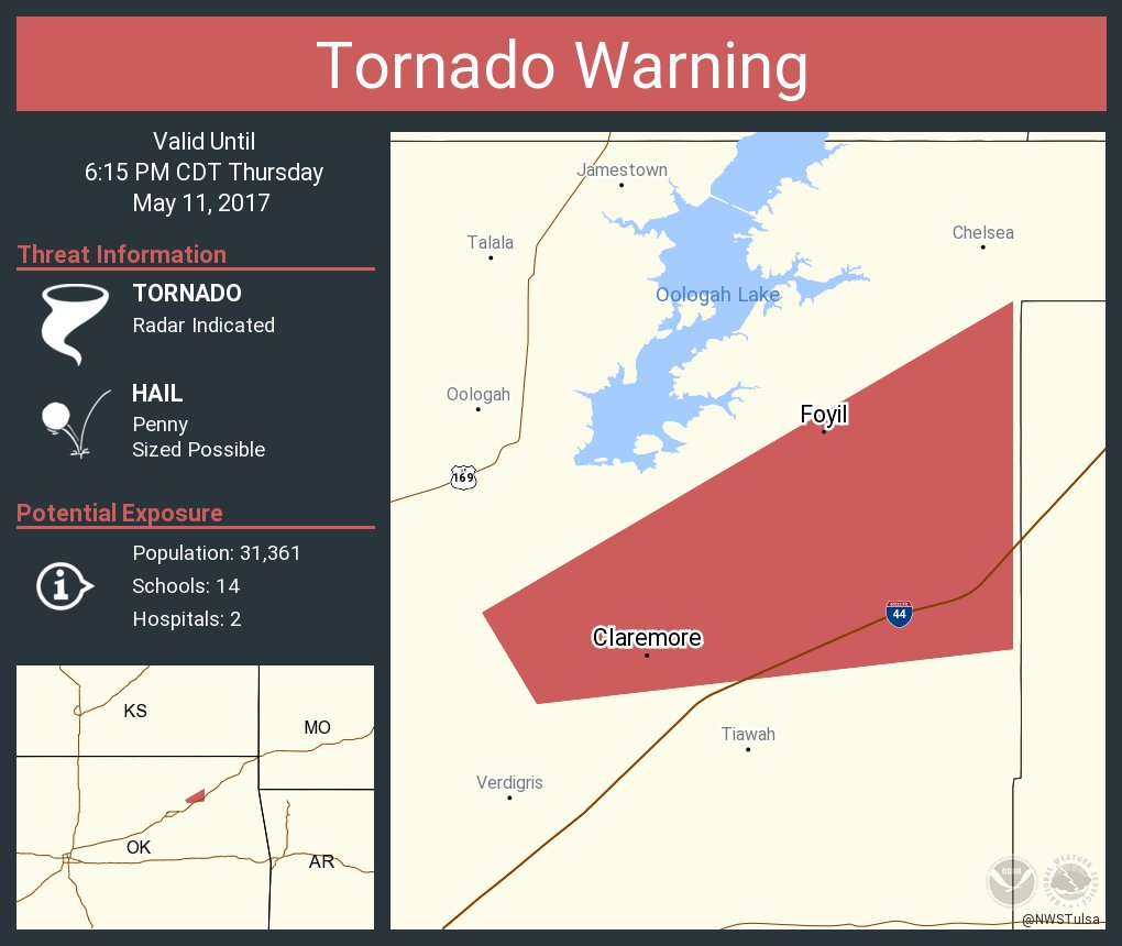 Tornado Warning including Claremore OK, Foyil OK until 615 PM CDT