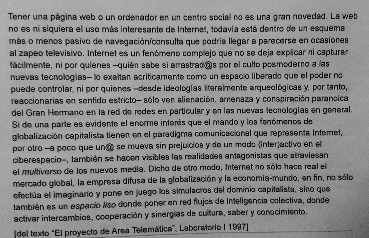 Internet, 14 años ANTES de la ola #15M, visto por las hackers visionarias del Laboratorio. Emocionante escuchárselo hoy en @CS_Ingobernable