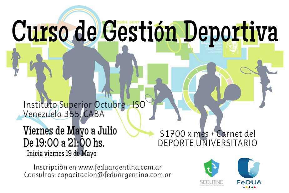 FeDUArgentina's tweet photo. En Facebook estamos sorteando 1/2 Beca para el #curso de Gestión Deportiva que empieza el 19/5. Date una vuelta, quizá es tu día de suerte. https://t.co/fENgNxhm7G