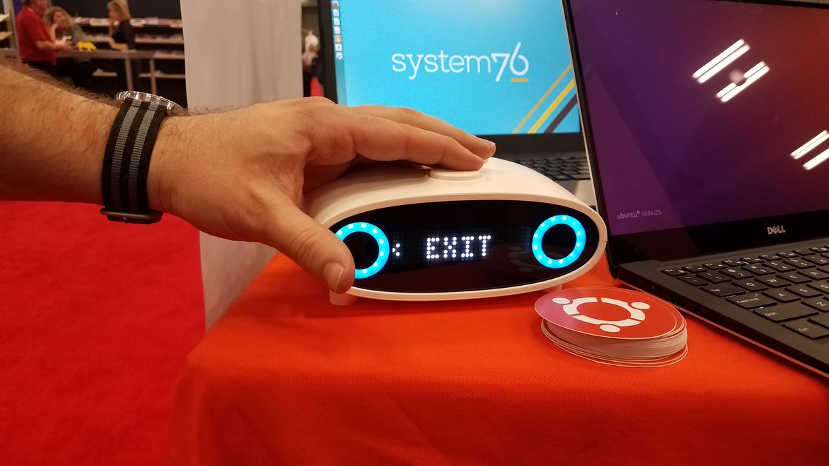 DustinKirkland's tweet image. .@mycroft_ai and @system76 on the @Ubuntu stand at #OSCON2017