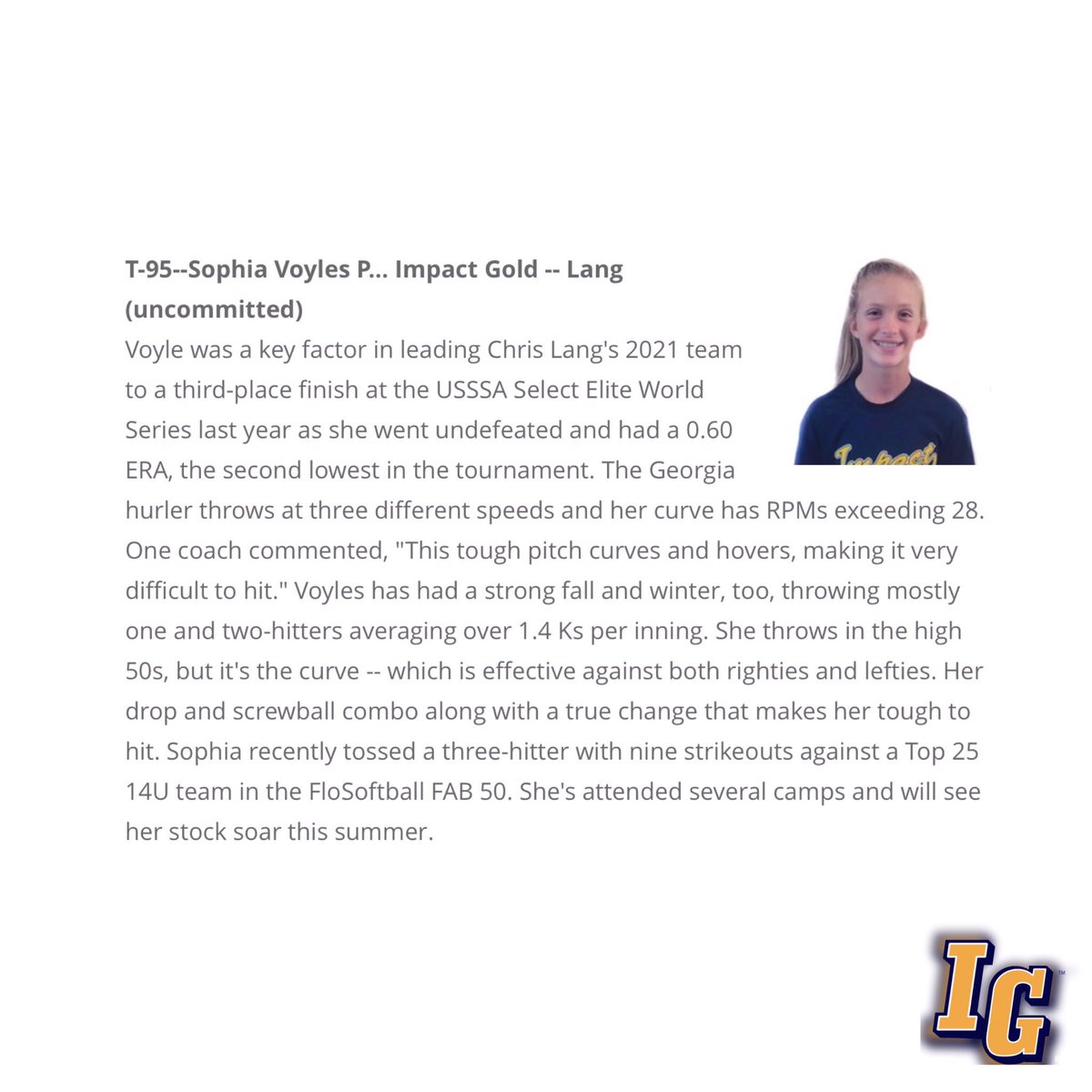 ImpactGoldOrg's tweet photo. Check out these IG on @FloSoftball Top 100 2021s... we are so proud of these ladies! #betheimpact #trusttheprocess https://t.co/iwamYmpodt