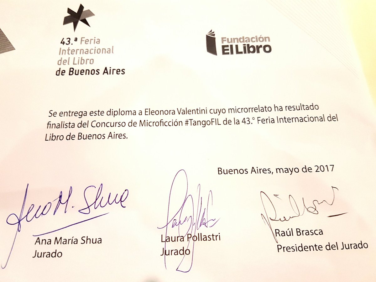 EleoValentini's tweet photo. Gracias al jurado #FundacionElLibro @ferialibro #TangoFIL https://t.co/YHmlwdZ6ly