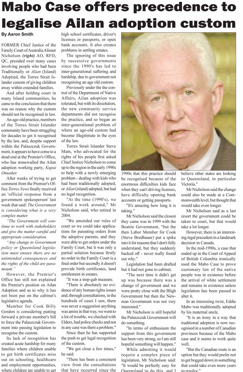 aaronsmithtweet's tweet photo. #MaboCase offers precedence in #TraditionalAdoption as #Palaszcuzuk stalls #auspol #FNQ #TorresStrait #TorresNews @StefArmbruster https://t.co/Cat1VRkBZV