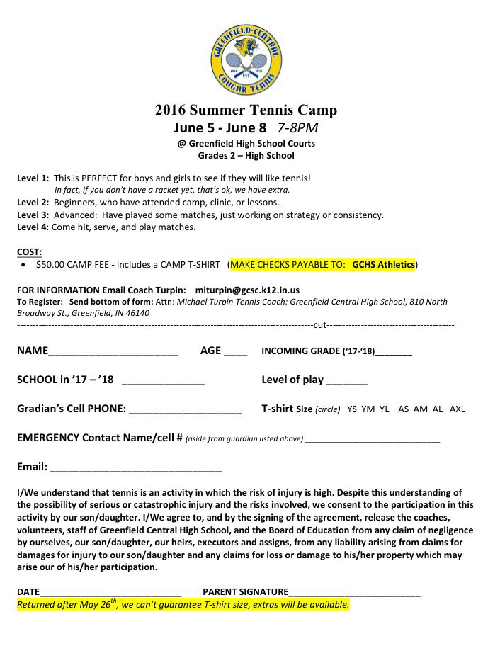 GC summer tennis camp Info: