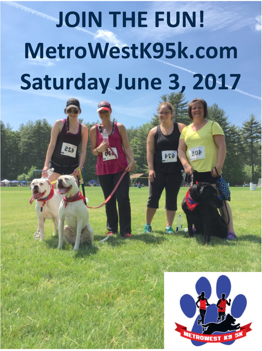 Registration is open for the <a href="/MetrowestK95K/">Metrowest K9 5K</a>! Walk or run with your furry friend! Register online here: metrowestk95k.com #dogs #run