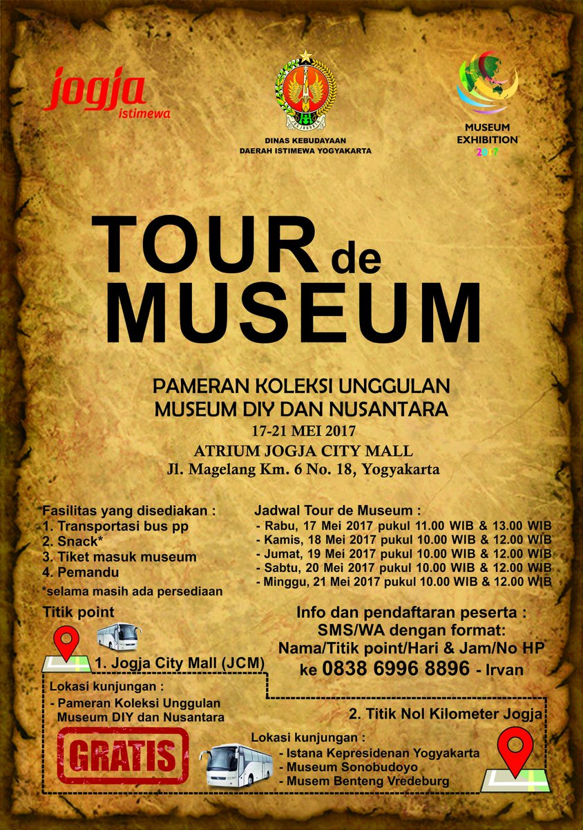 Yuk dateng ke Pameran Museum Nasional di JCM 17-21 Mei 2017,  lalu ikuti juga Tour de Museum nya. <a href="/JReportcom/">JogjaReport Dotcom</a> <a href="/EventJogjakarta/">Event-Jogja.com</a> <a href="/Jogja24Jam/">Jogja24Jam</a>