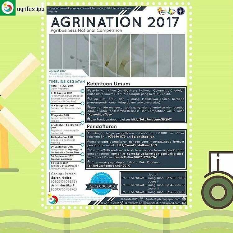 [Agrination 2017]

Kami memanggil semua Agripreneur muda seluruh Indonesia, untuk menuangkan ide-ide kreatifnya dalam acara AGRINATION 2017