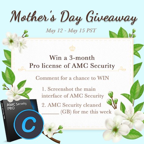 AMC_IObit's tweet image. @AMC_IObit Mother&apos;s Day Giveaway starts today to May 15. Join us to win a 3-month Pro code:goo.gl/0hp6p2 #mothersday #giveaway