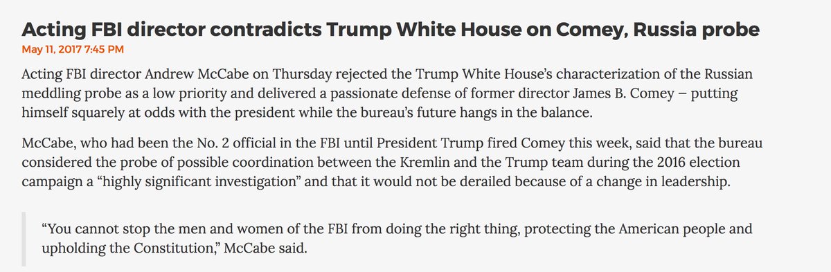 dtitwp's tweet photo. @realDonaldTrump @POTUS Acting FBI director contradicts Trump White House on Comey, Russia probe #dtitwp @FBI https://t.co/Yb1XjiBfx5 https://t.co/SiriO6um4g