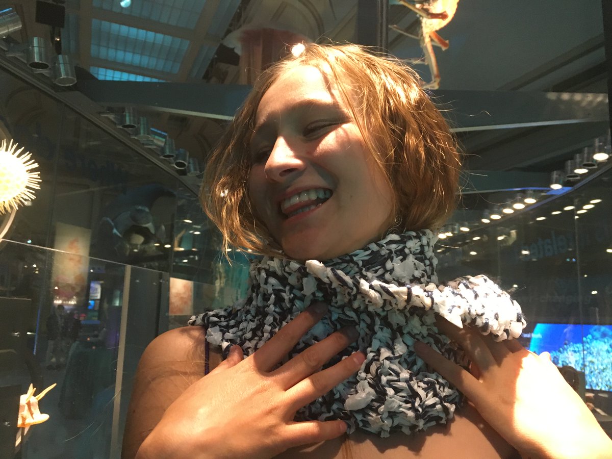 HtOO_Film's tweet photo. Reduce. Reuse. Recycle. How about plastic bags knitted into a lovely scarf? Why not! #MakeTheOceansFamous #OceansTrashed #savingoceans #bvs6 https://t.co/l0sKyetrkR