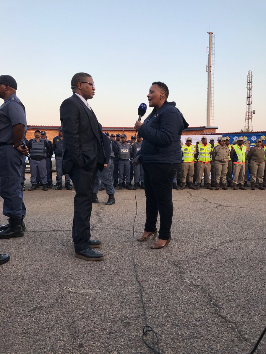 SAPoliceService's tweet photo. #PoliceMinistry Minister @MbalulaFikile being interviewed at Soshanguve #SAPS by @MorningLiveSABC NP https://t.co/sp6FHbLlCF