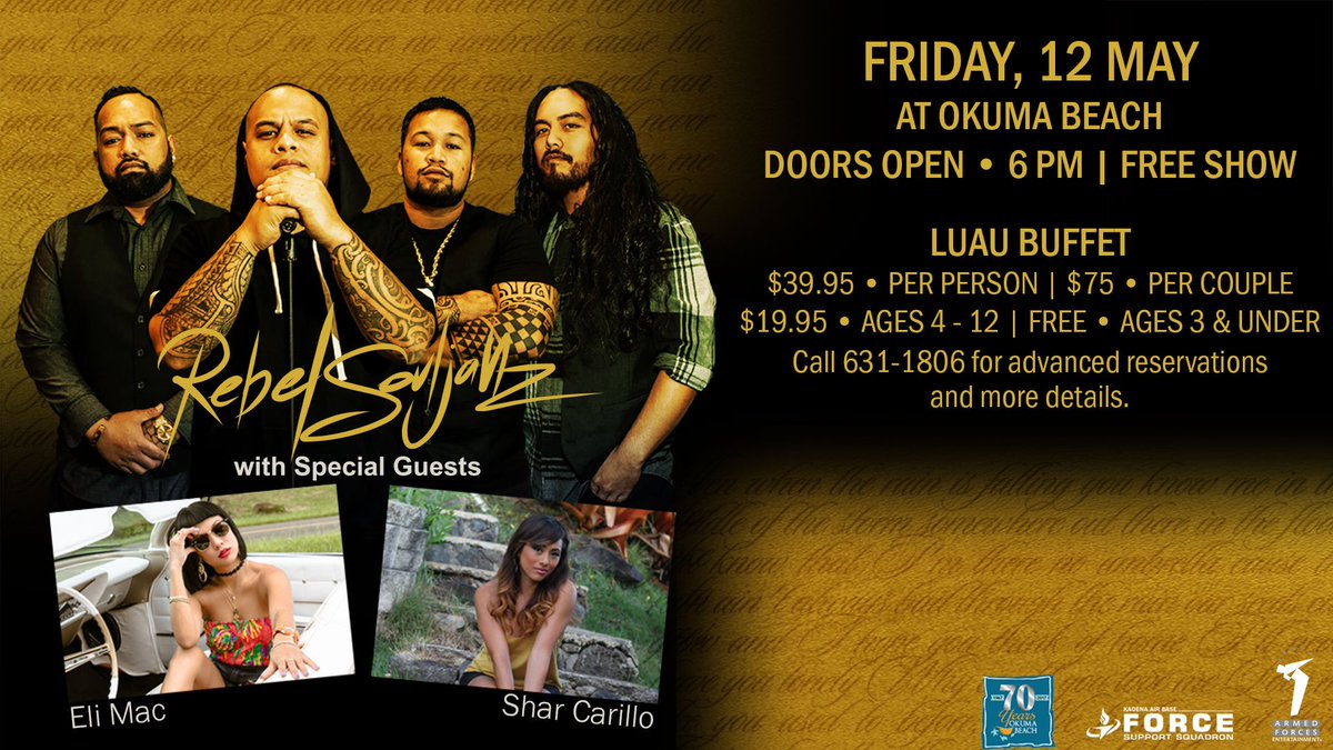 ArmedForcesEnt's tweet photo. The @rebelsouljahz and the #4ThePeople crew are headed to @KadenaAirBase @KadenaFSS tonight for a party - will you be there? https://t.co/ZjJjwiFtfI