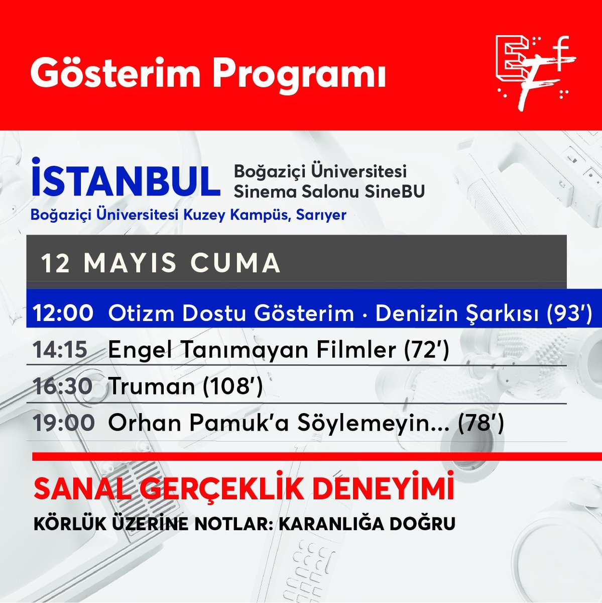 #EngelsizFestival'in İstanbul gösterimleri bugün başlıyor! 12-14 Mayıs tarihleri arasında <a href="/UniBogazici/">Boğaziçi Üni.</a> Sinema Salonu <a href="/sinebuboun/">SineBU</a>'dayız!