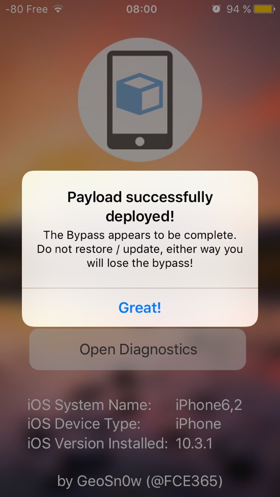 GiovanniD_0402's tweet image. Thanx @FCE365 for bypass my iPhone 👌✌️