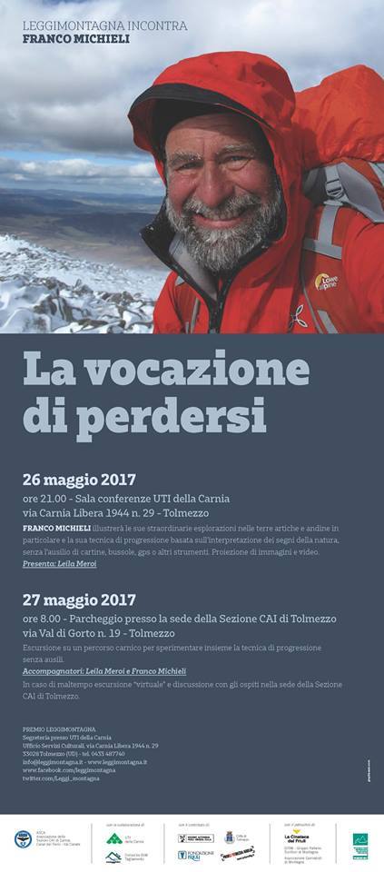 La vocazione di perdersi' con #FrancoMichieli e @Leggi_montagna il 26-27 maggio a #Tolmezzo @annabonfi @Alpinismi @Escursionismoit