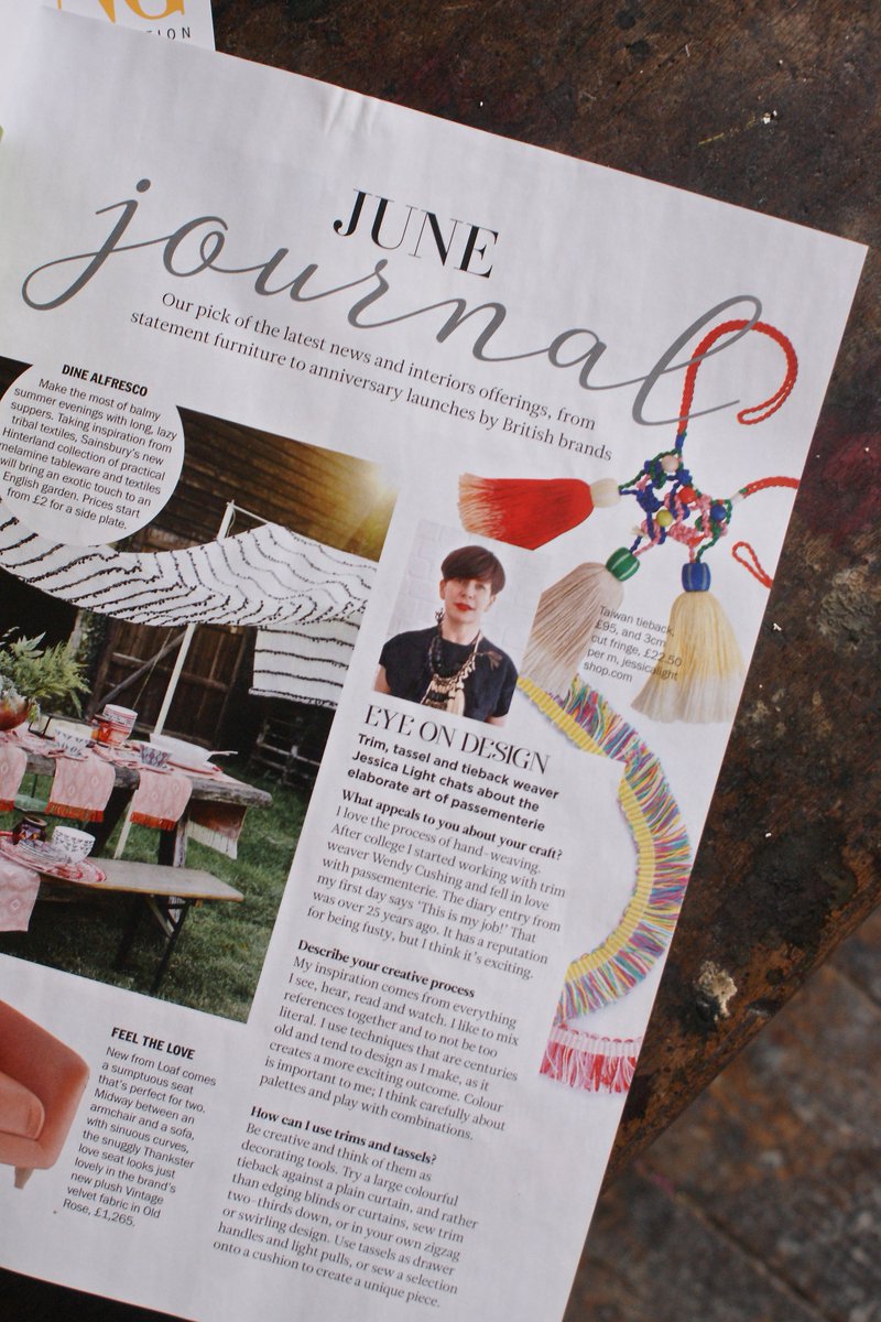 #spotted our bold bright #trims and #tieback #passementerie...oh and moi in <a href="/PeriodLivingMag/">PeriodLivingMag</a>. Big thanks.